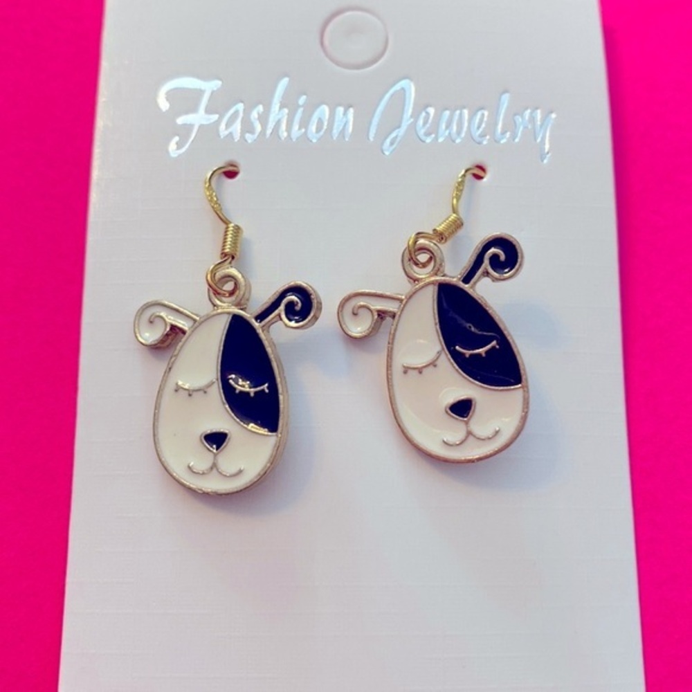 Dangle Earrings - black and white dog face